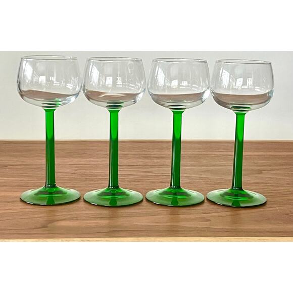 Rhine Wine - Set of 4 Emerald by Cristal D'Arques-Durand Green Stem Plain Bowl - Picture 3 of 7